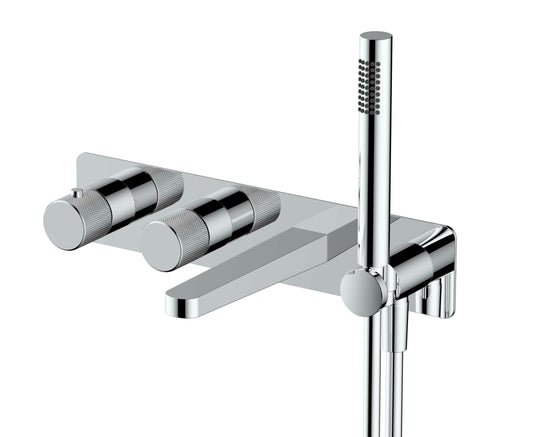 RAKAmalfi Thermostatic Dual Outlet Horizontal Valve Bath Spout Inc Shower Kit