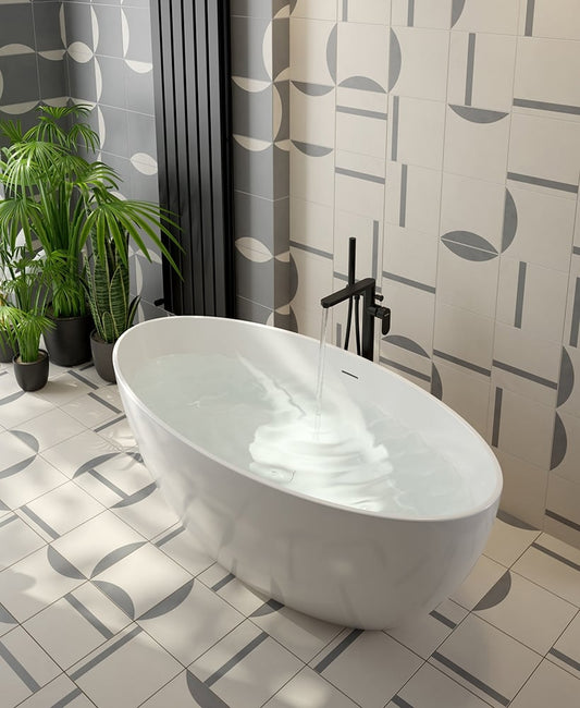 MAROVO Freestanding Bath white including Waste and Overflow