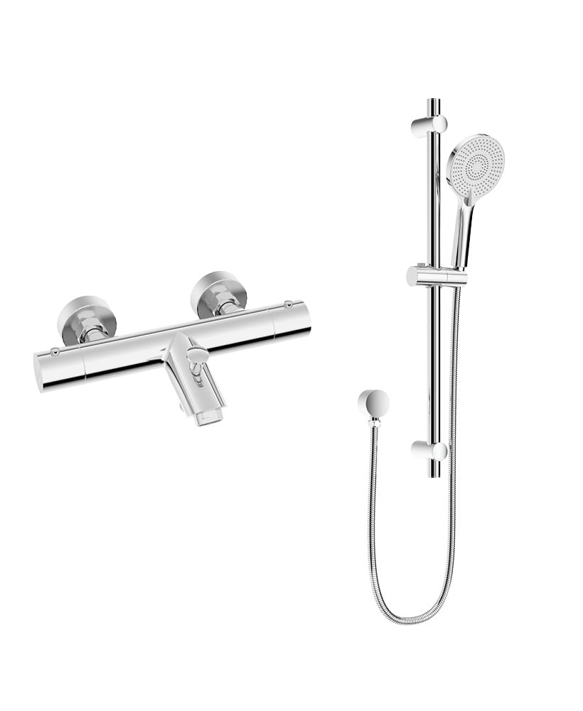 FORM Thermostatic Bath Shower Mixer & Alita Slide Rail Kit Chrome