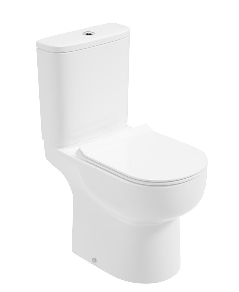 VIA Rimless Comfort Height Open Back Close Coupled WC & Sequence Slim Soft Close Seat