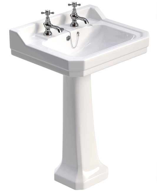 WESTBURY 61cm 2 Tap Hole Wash Basin & Full Pedestal