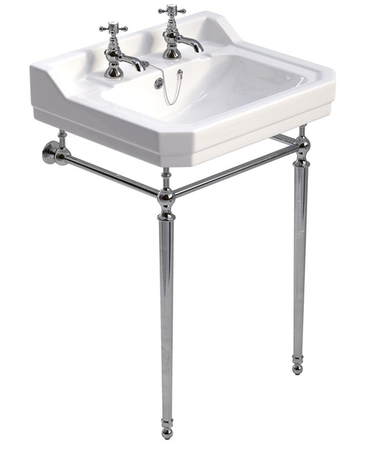 WESTBURY 61cm 2 Tap Hole Wash Basin & Washstand Chrome